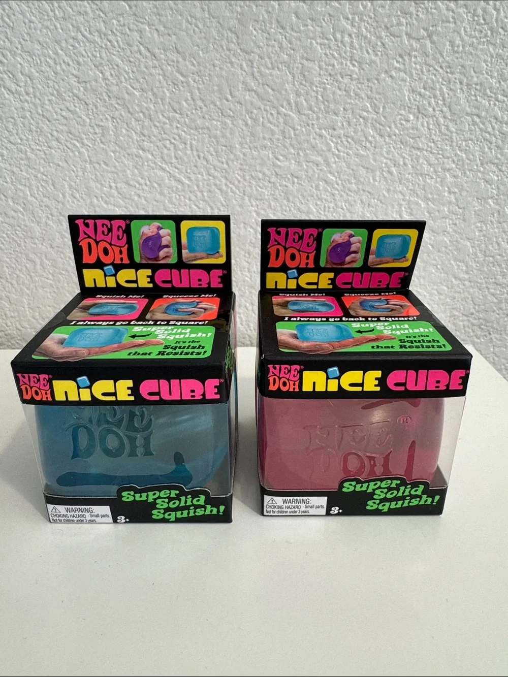 2 Needoh Nice Cube Kids Squishy Toy - set of 2 Blue & Pink